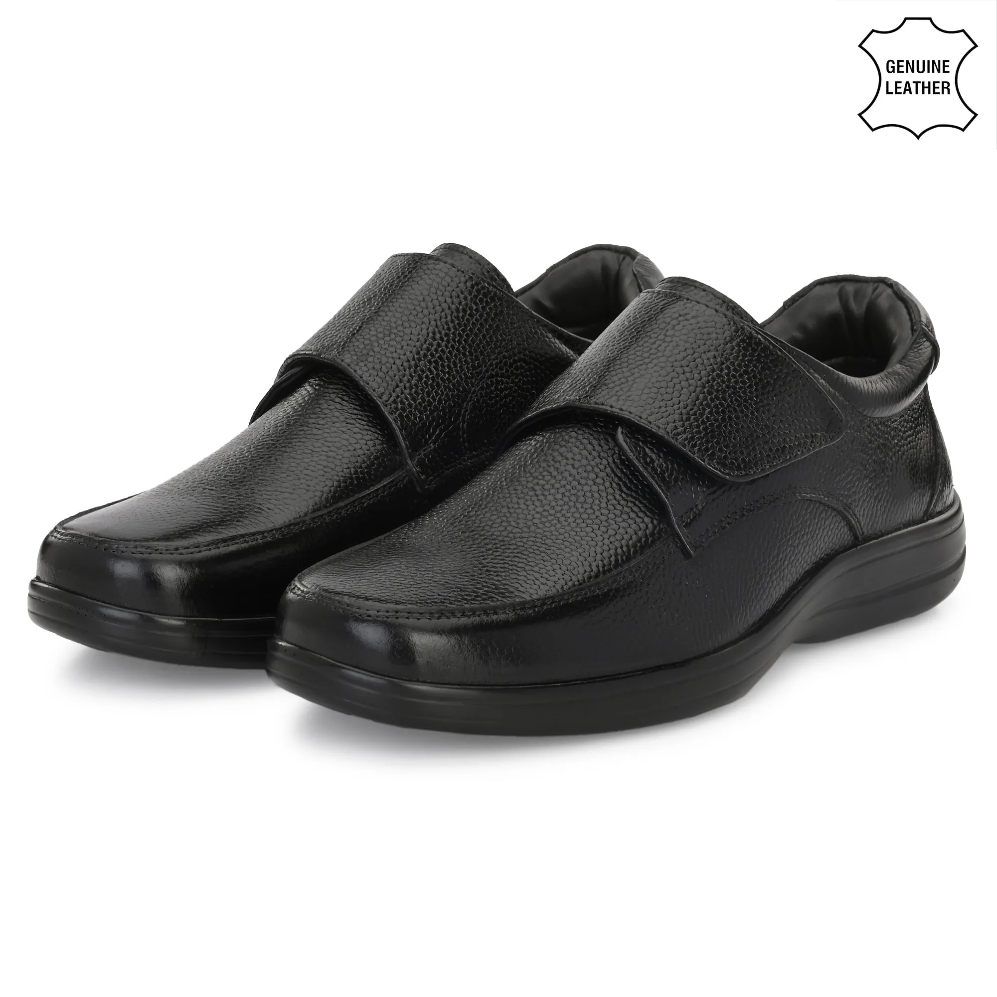 Chic Full Grain Leather Velcro Slip Ons