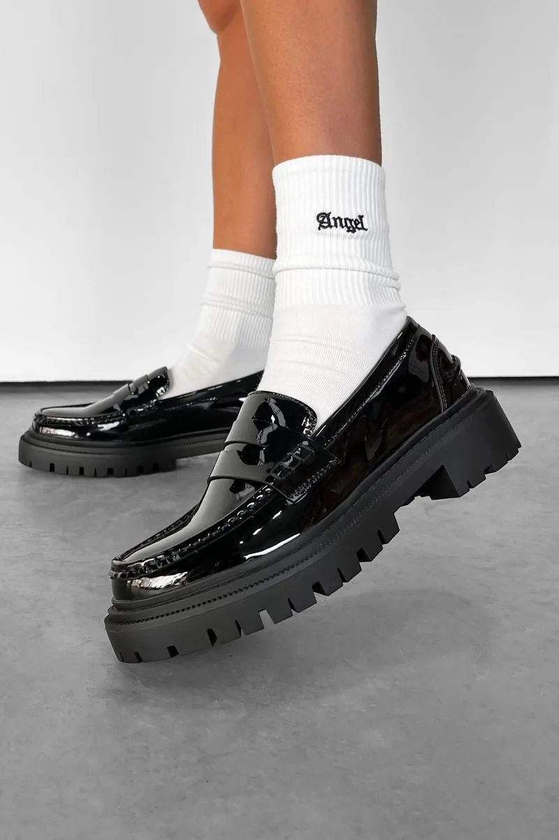 RUBY Chunky Slip On Loafers - Black Patent